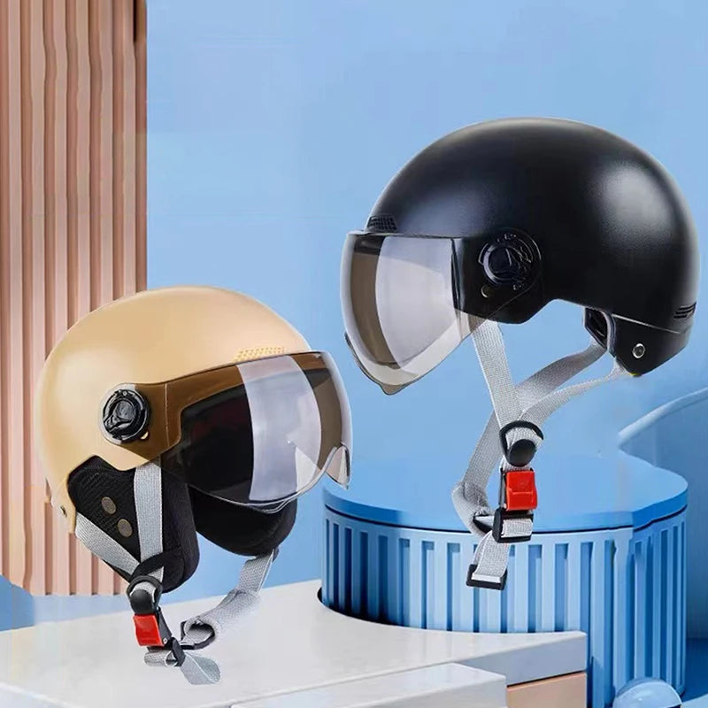 Adult's Half Helmet With Goggles for Motorbike & Bicycle- Cartoon Design, 3C Certified for Men and Women.
