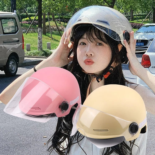 Adult's Half Helmet With Goggles for Motorbike & Bicycle- Cartoon Design, 3C Certified for Men and Women.