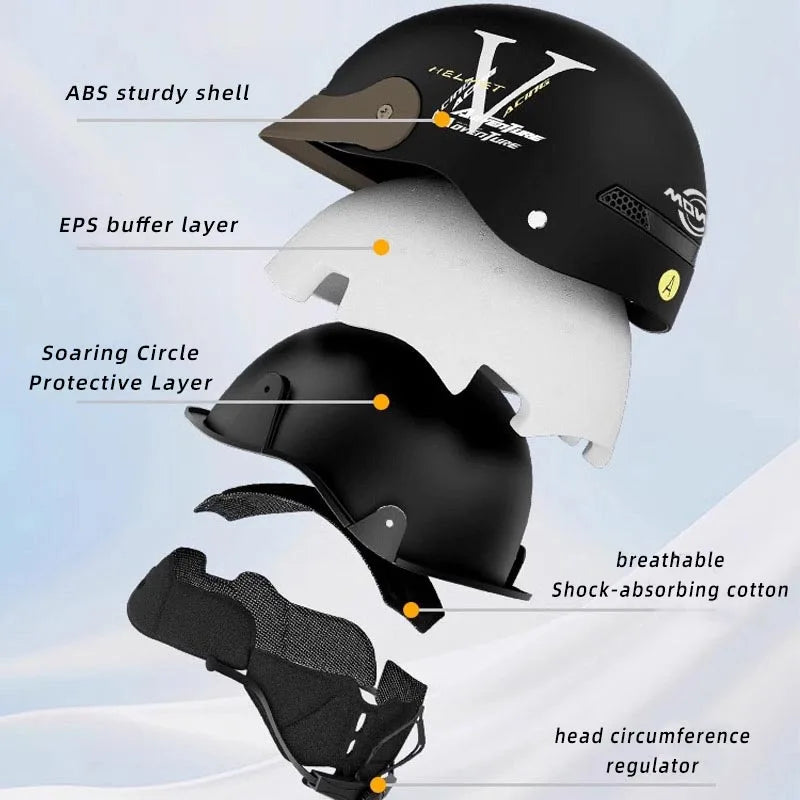 MOWK Vintage Motorcycle Half Helmet Summer Breathable Men Women Electric Jet Scooter Open Face Helmets Reflective Safety Helmets