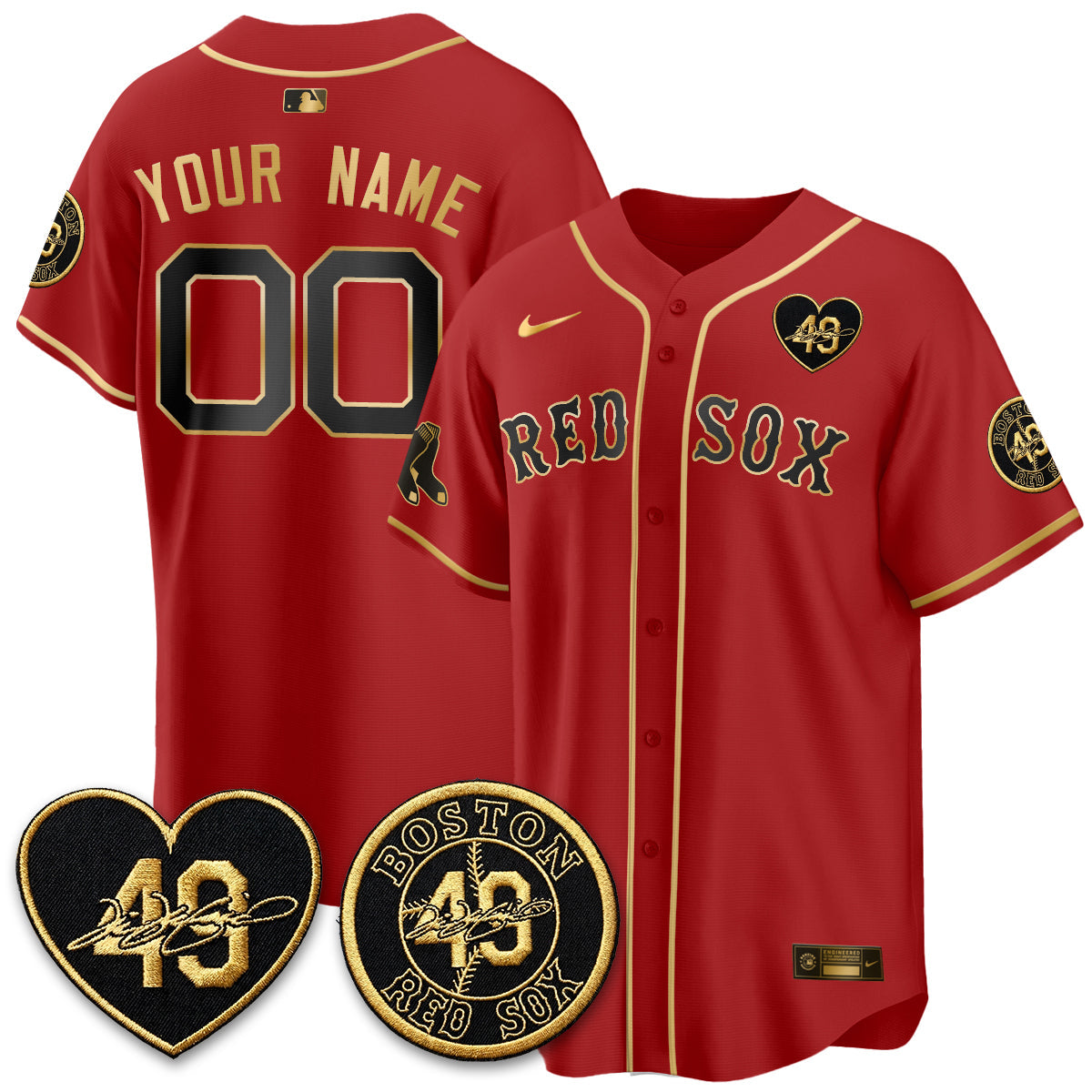 BOS Tim Wakefield Memorial Patch Vaper Premier Limited Gold Edition Custom Jersey - All Stitched