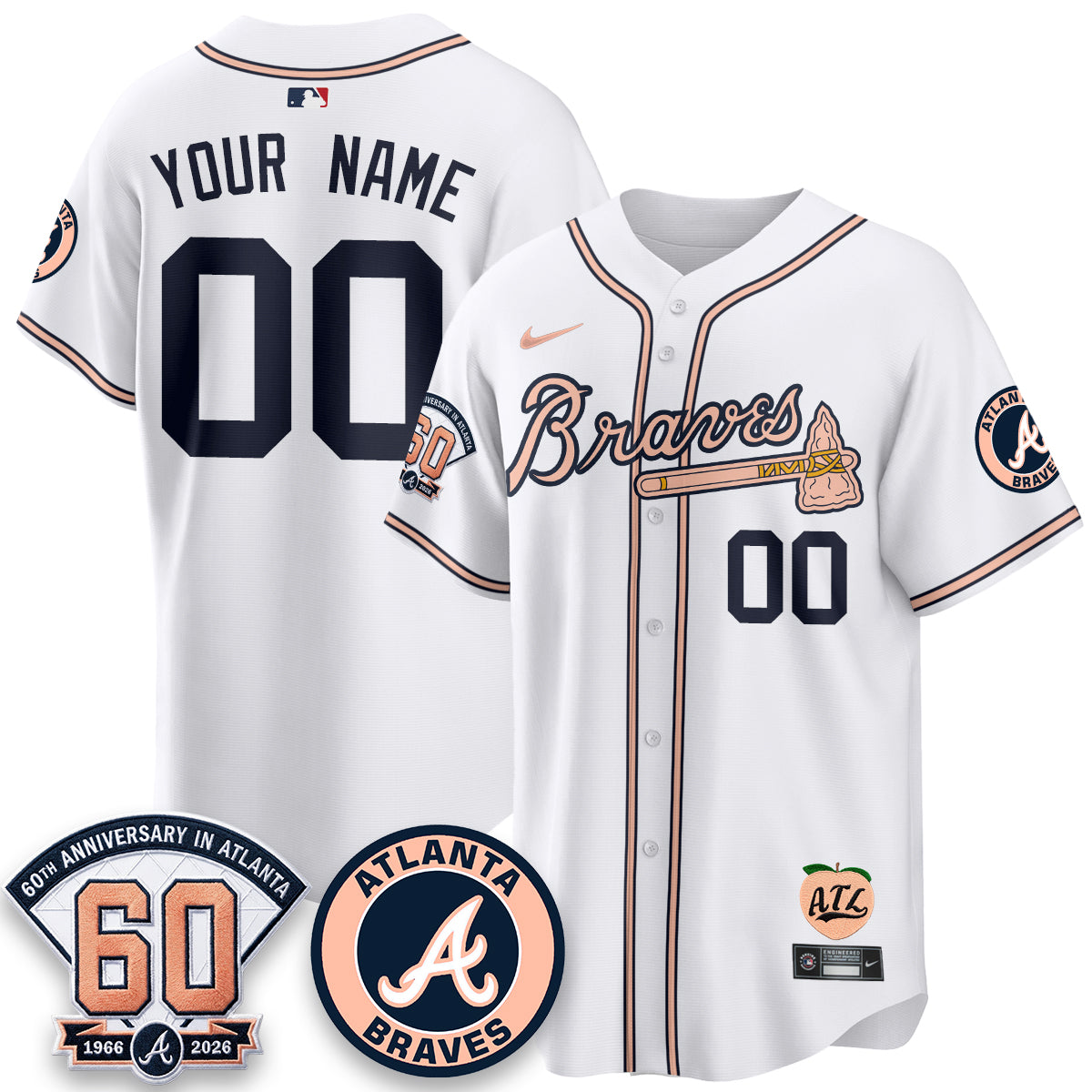 ATL 60th Anniversary Peach Edition Vapor Premier Limited Custom Jersey - All Stitched