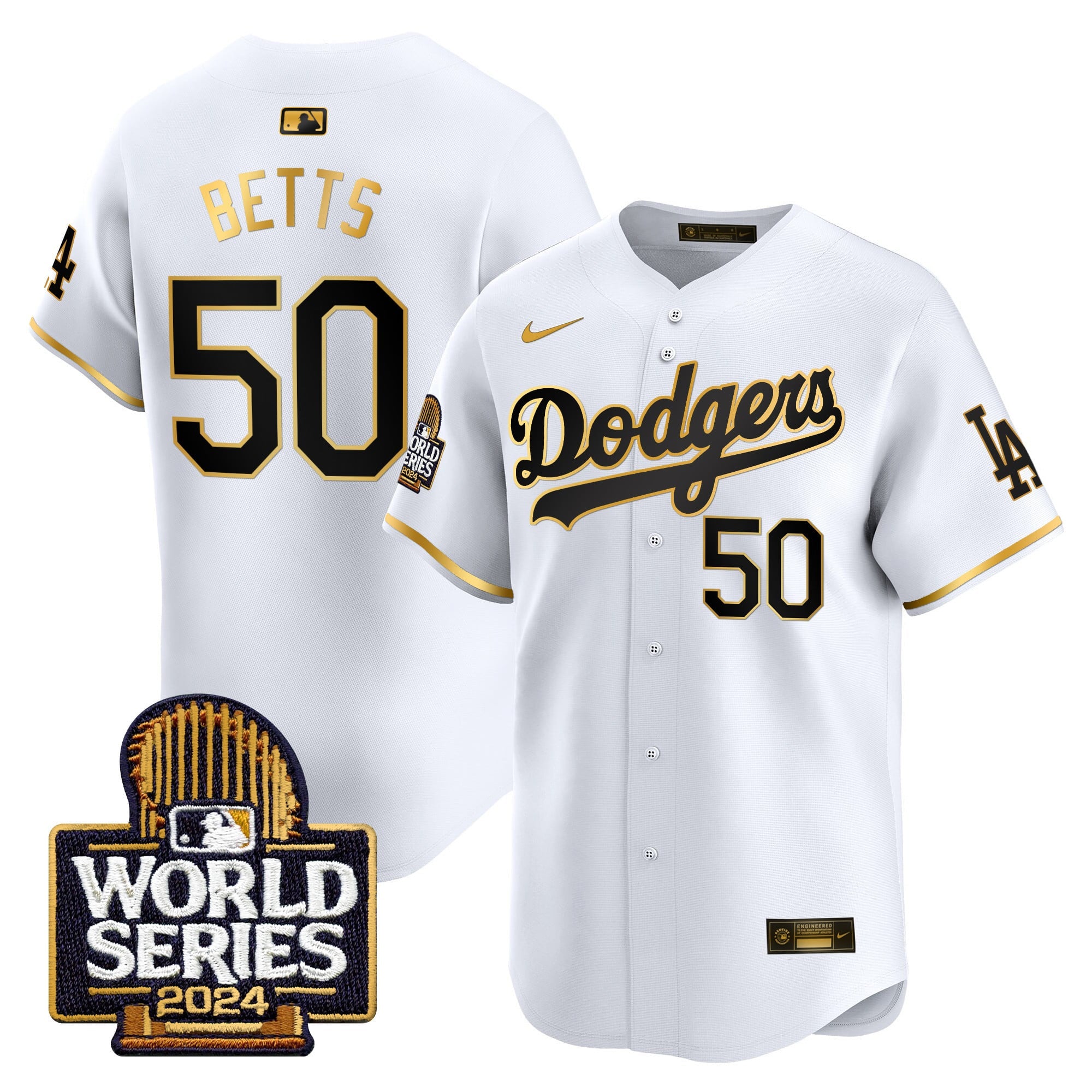 Men's Dodgers 2024 World Series Gold Trim Vapor Premier Limited Jersey - All Stitched